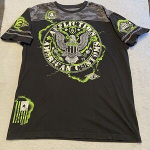 Affliction Black and Green Graphic T-Shirt